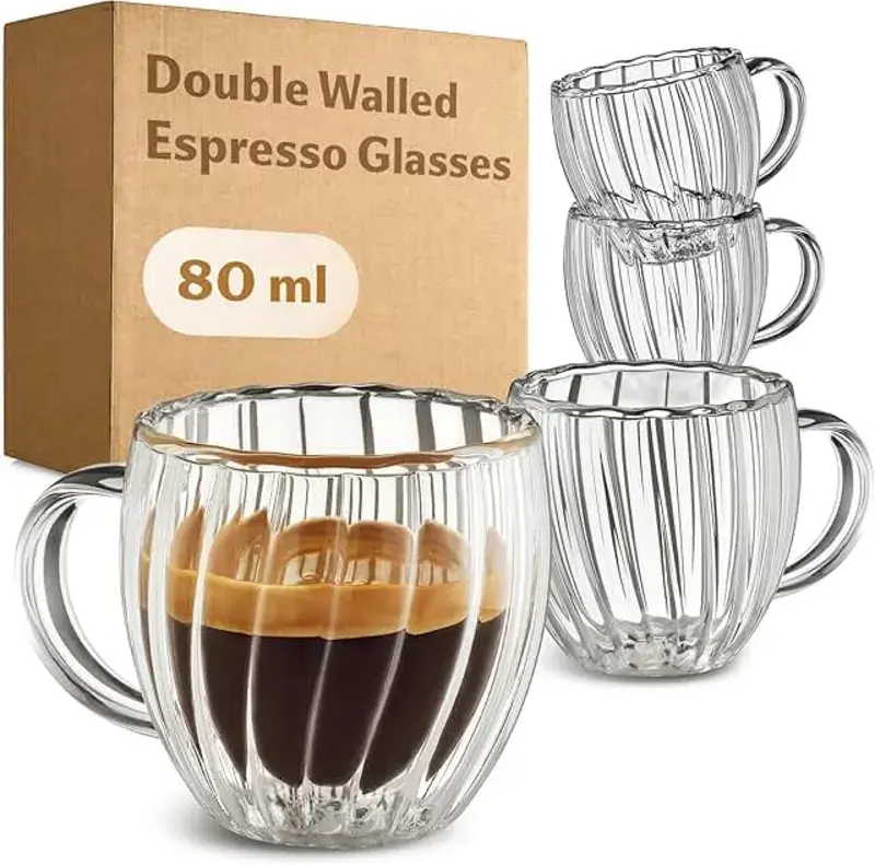 Fluted Double Wall Espresso Glasses, Set of 2