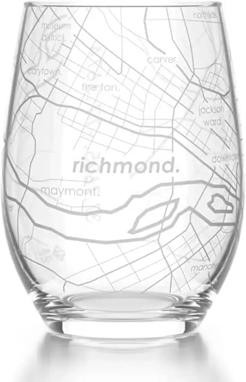 Home Town Map Stemless Wine Glass, Set of 2