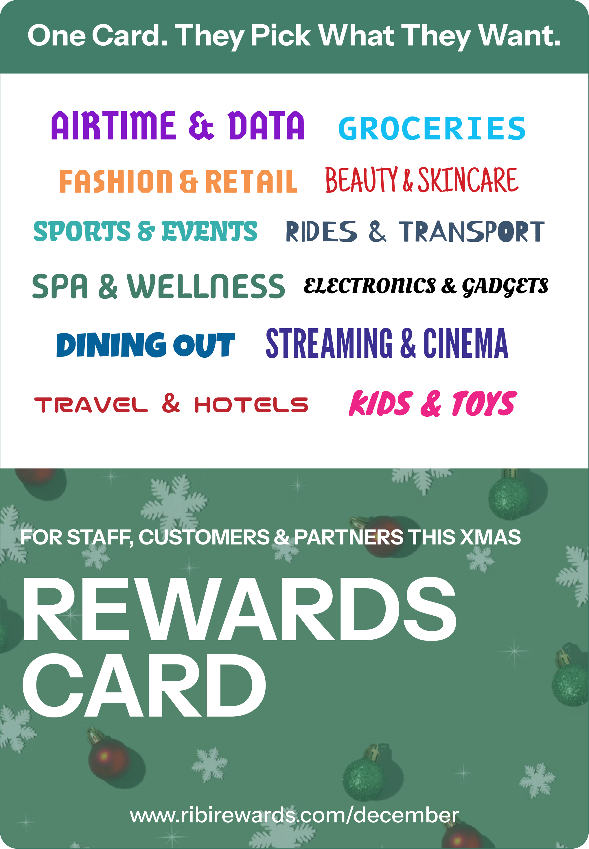 RibiRewards RewardsCard "Lantern" holiday gift card design, redeemable across 5,000+ local brands